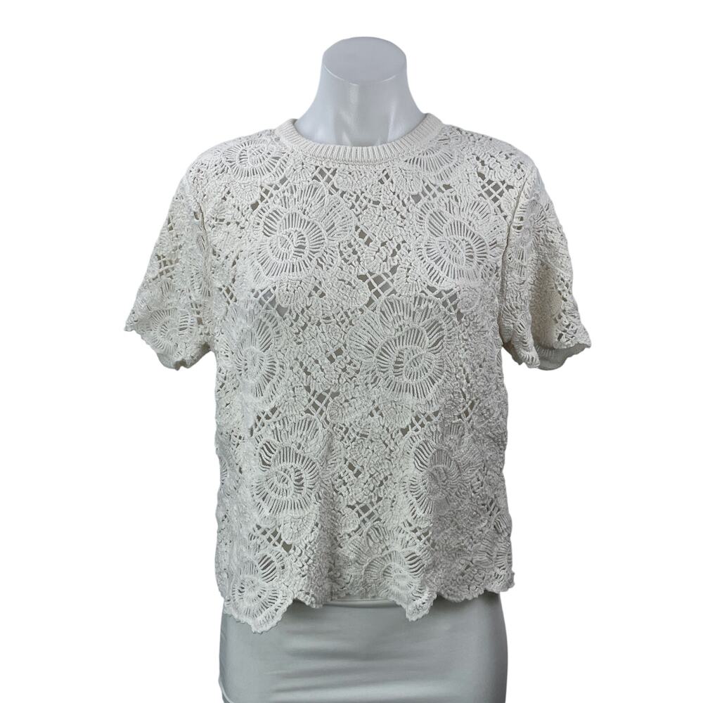 Abercrombie & Fitch White Short Sleeve Floral Lace Crochet Knit Blouse Top S